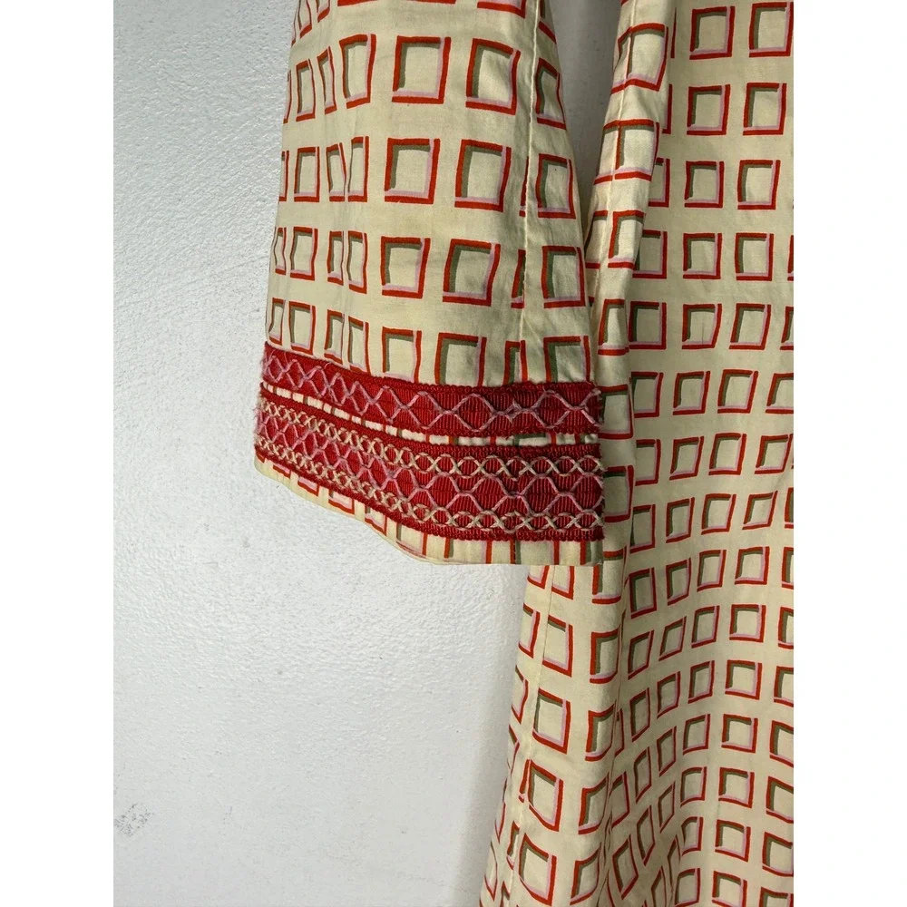 TORY BURCH Tory Mini Dress 6 Square Frame 3/4 Sleeve‎ Decorative Trims Red Sz 6